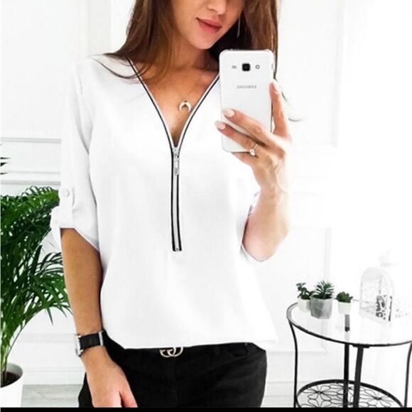T&J Designs Tops - T&J Designs, Zipper Blouse, S